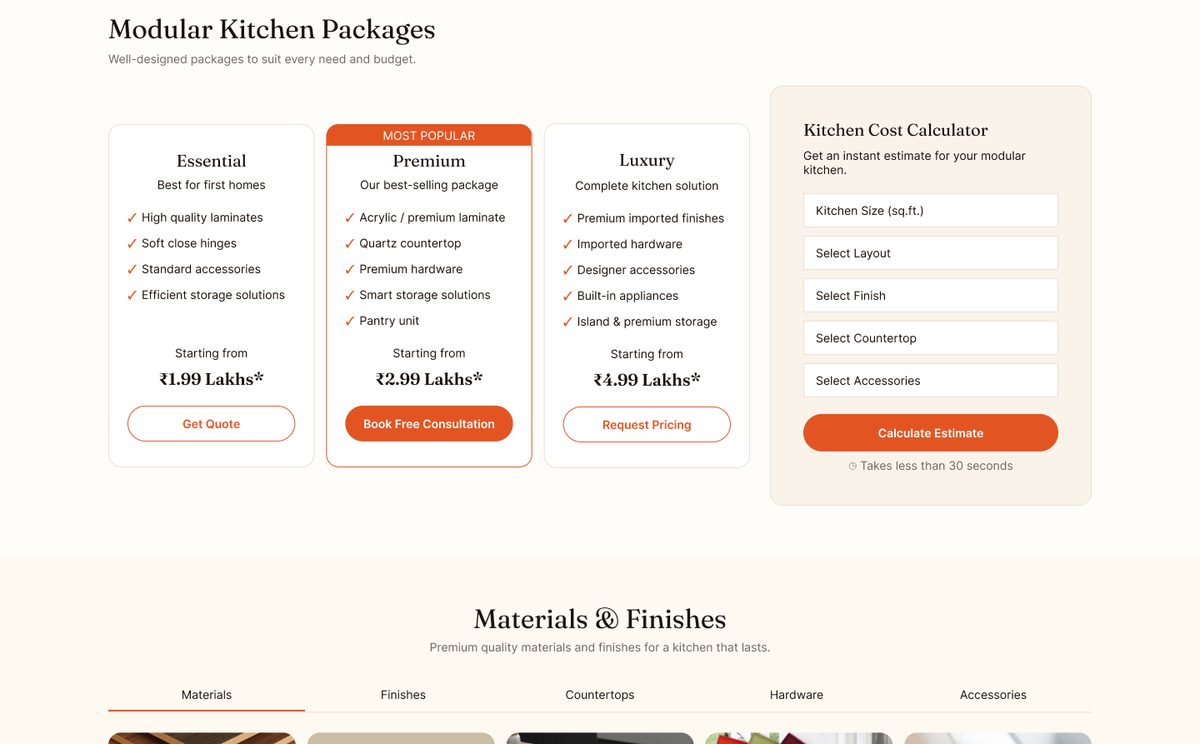 Packages and cost calculator